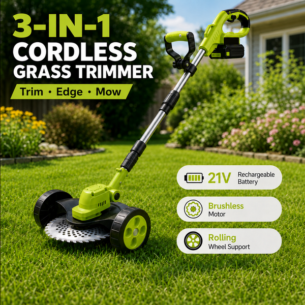🌿 21V -  3‑in‑1 Cordless String Trimmer, Edger & Mini Mower