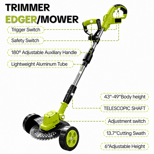 🌿 21V -  3‑in‑1 Cordless String Trimmer, Edger & Mini Mower