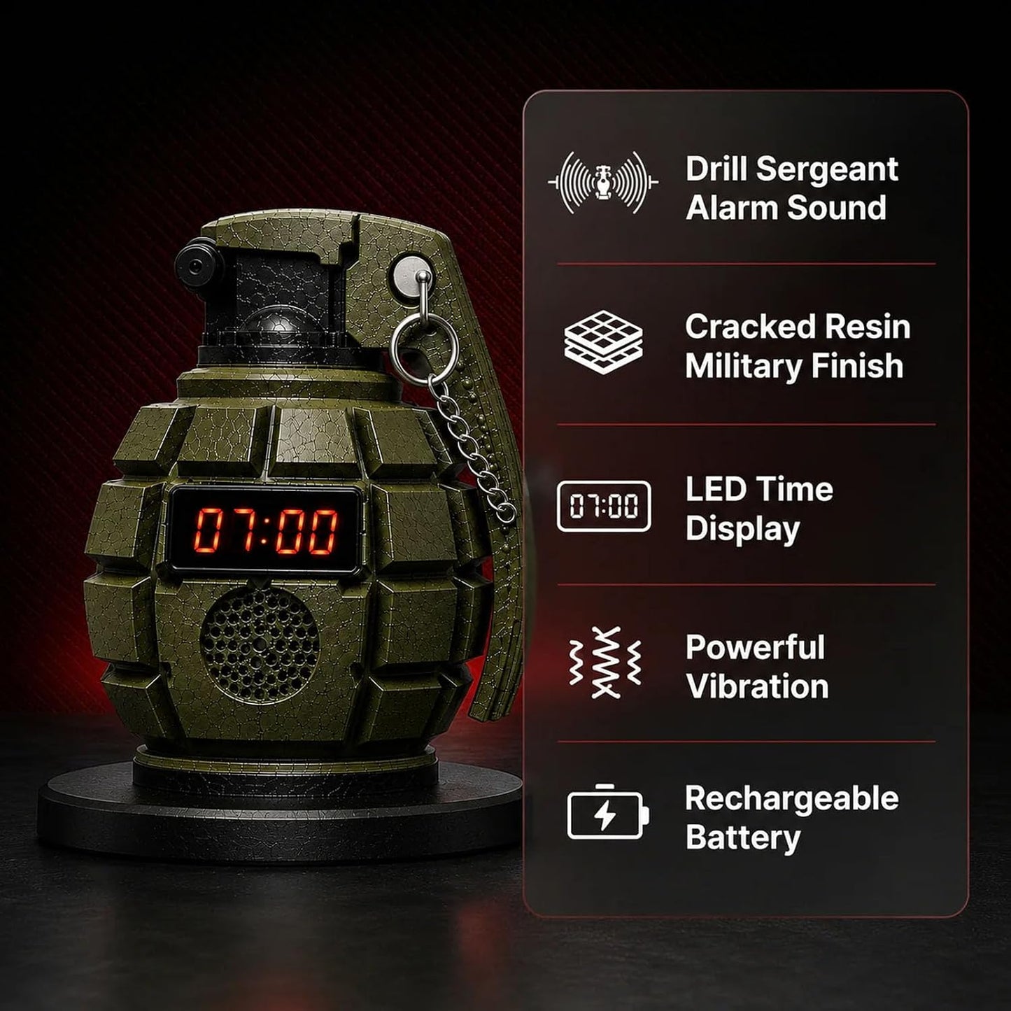 💣 Tactical Military Grenade Alarm Clock – Interactive Pin‑Pull Wake‑Up System