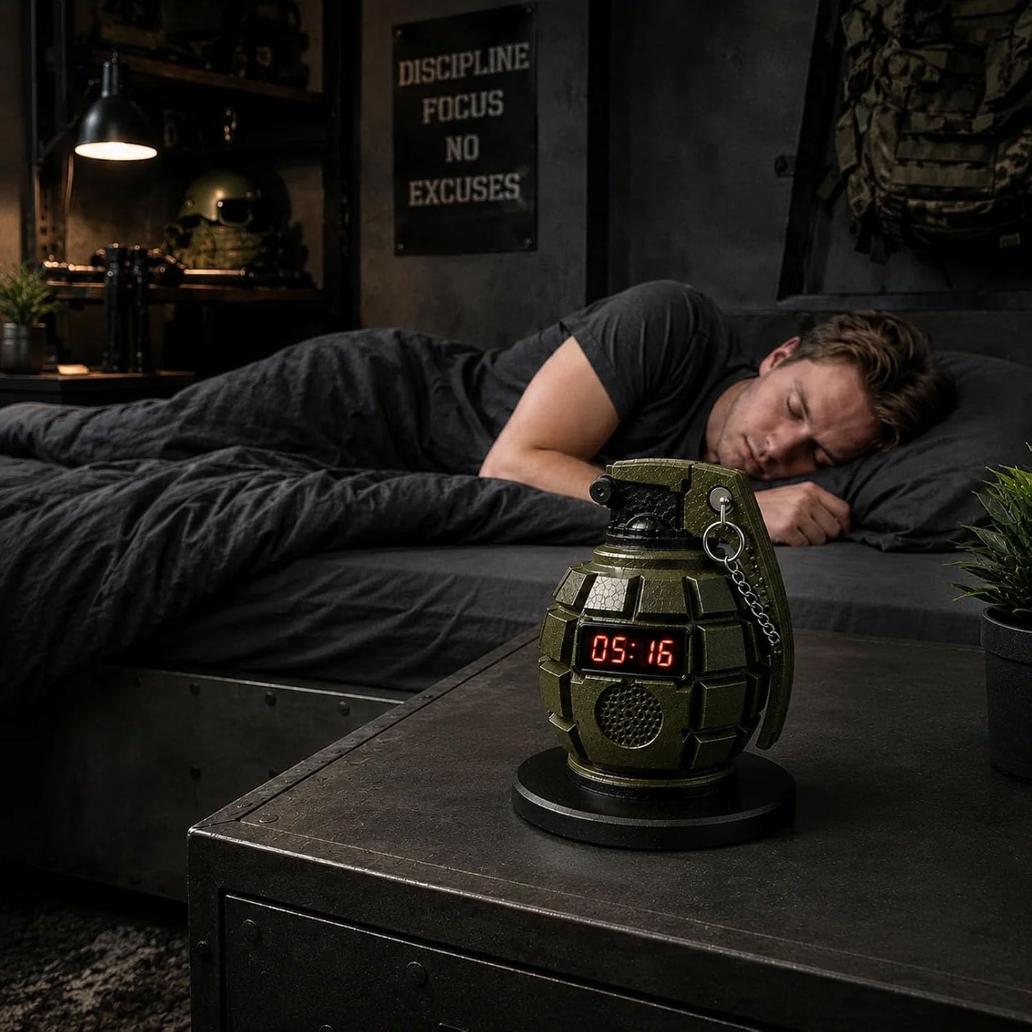 💣 Tactical Military Grenade Alarm Clock – Interactive Pin‑Pull Wake‑Up System
