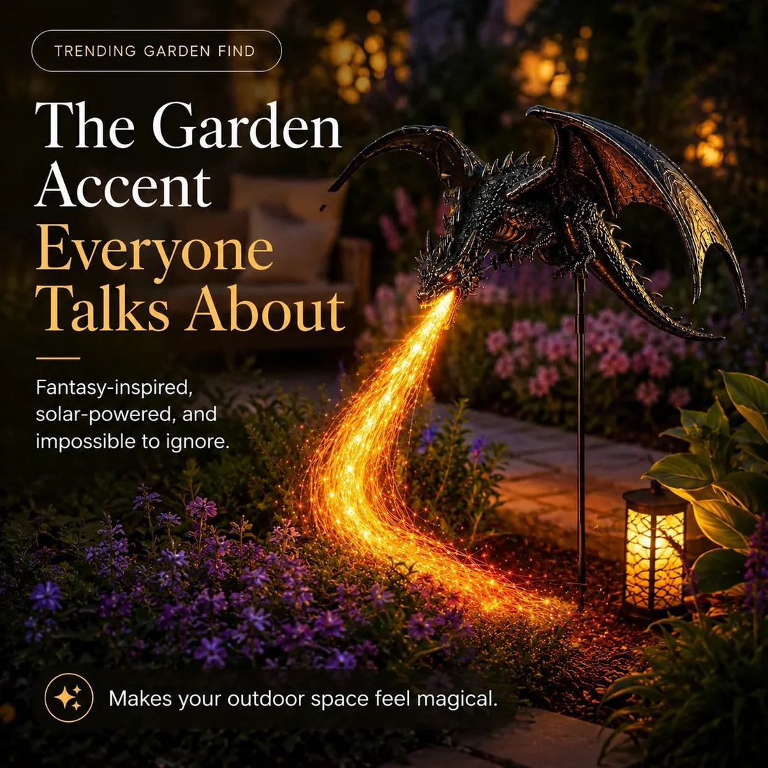 🐉 Solar Dragon Fire Garden Light – Mythical Metal Sculpture with Glowing Fire Effect✨