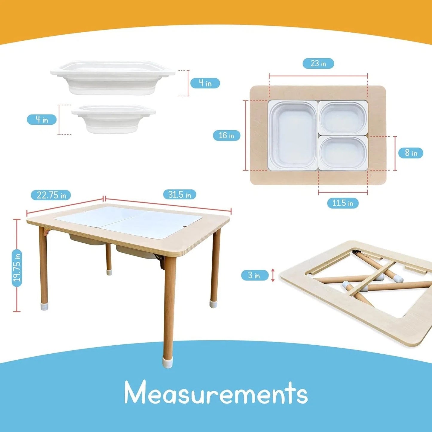 🎨4-in-1 Sensory Play Activity Table with Foldable Legs