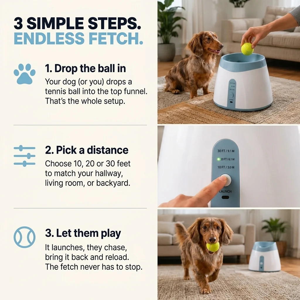 🐾Automatic Ball Launcher – Self‑Loading, Rechargeable, 3 Distance Settings