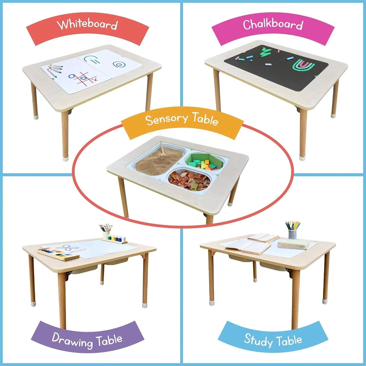 🎨4-in-1 Sensory Play Activity Table with Foldable Legs