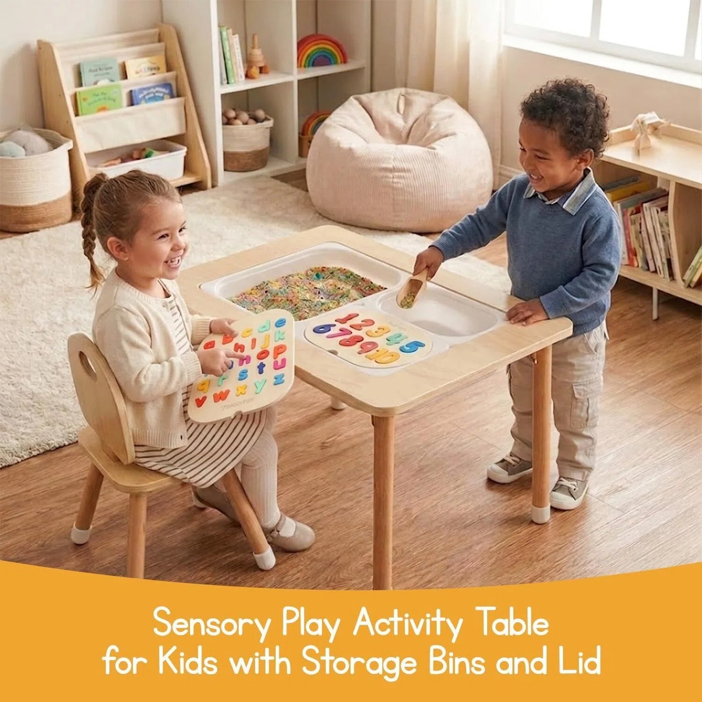 🎨4-in-1 Sensory Play Activity Table with Foldable Legs