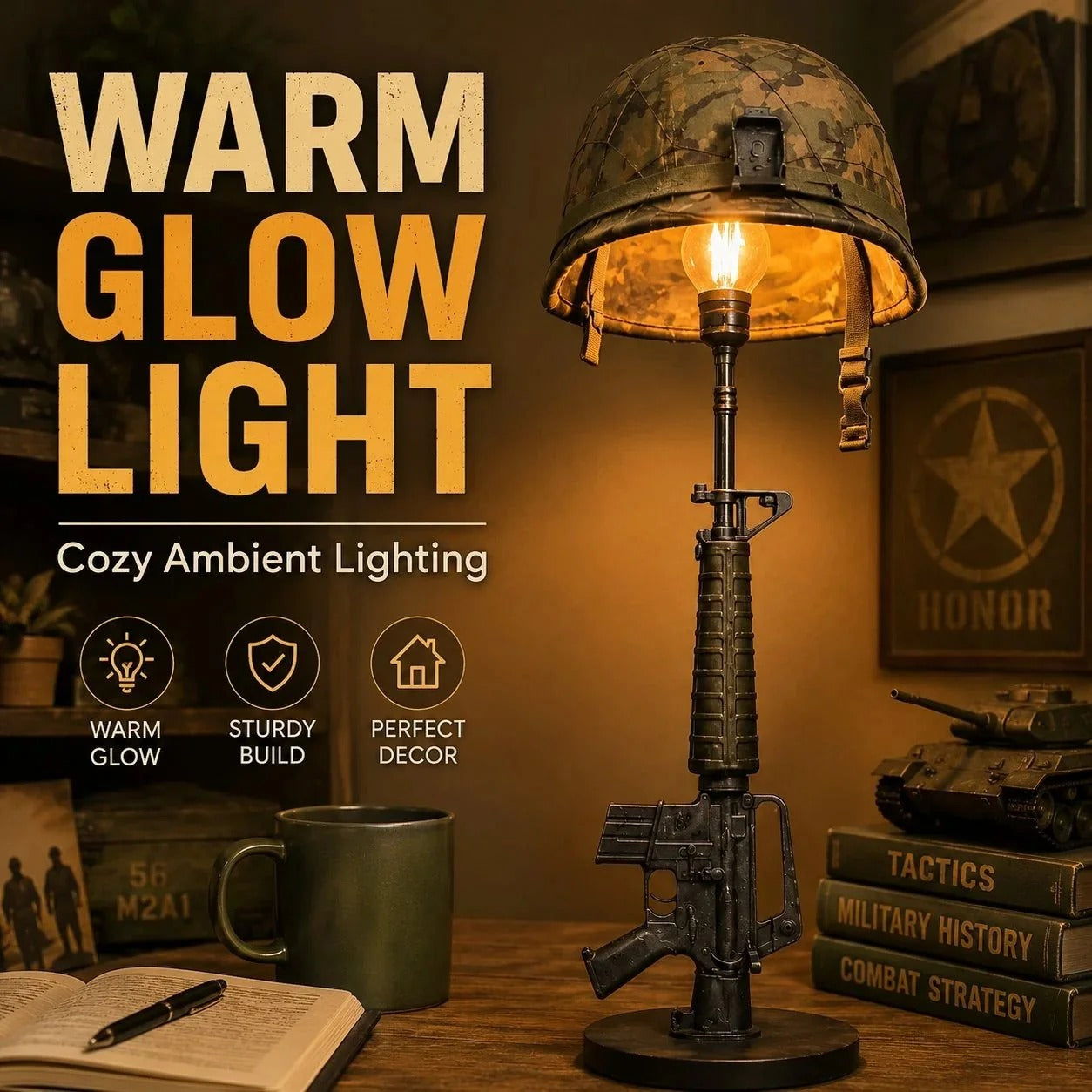 🎖️ Tactical Helmet Table Lamp – Pull the Trigger, Light Up Your Space