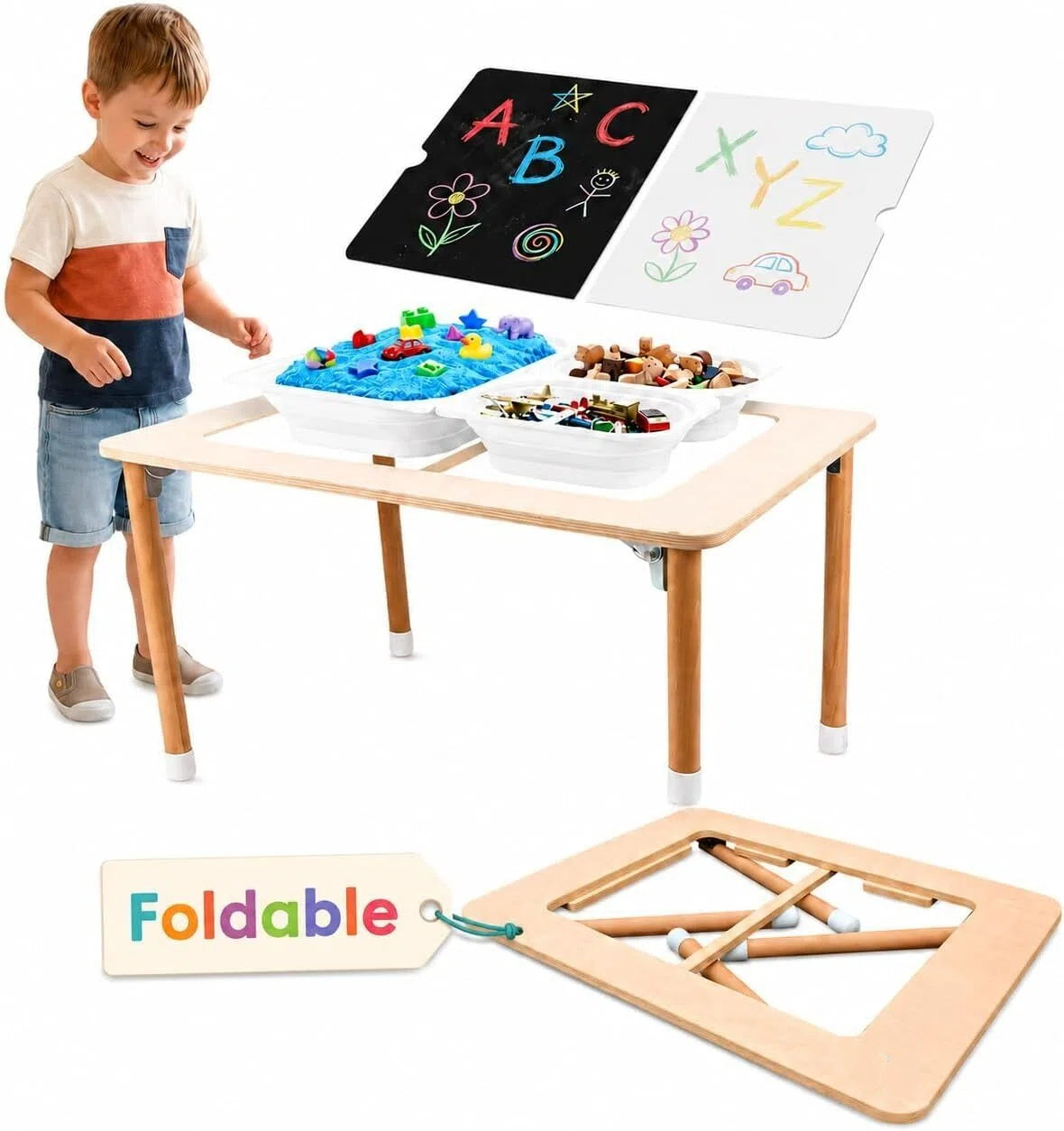 🎨4-in-1 Sensory Play Activity Table with Foldable Legs